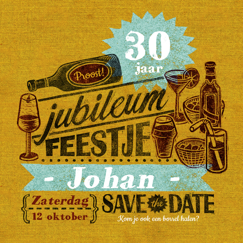 Uitnodigingen - Jubileum uitnodiging stempel geel drank