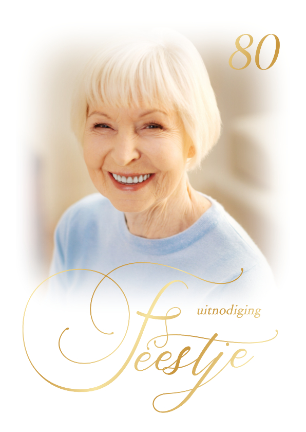 Uitnodigingen - Klassieke uitnodiging met foto en gouden tekst