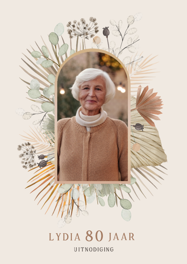 Uitnodigingen - Klassieke uitnodiging verjaardagsfeest met droogbloemen 