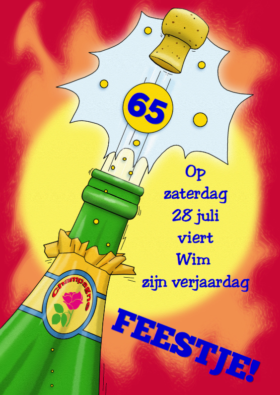 Knalfeest met grafische illustratie van champagnefles - Uitnodigingen Uitnodigingen - Knalfeest met grafische illustratie van champagnefles