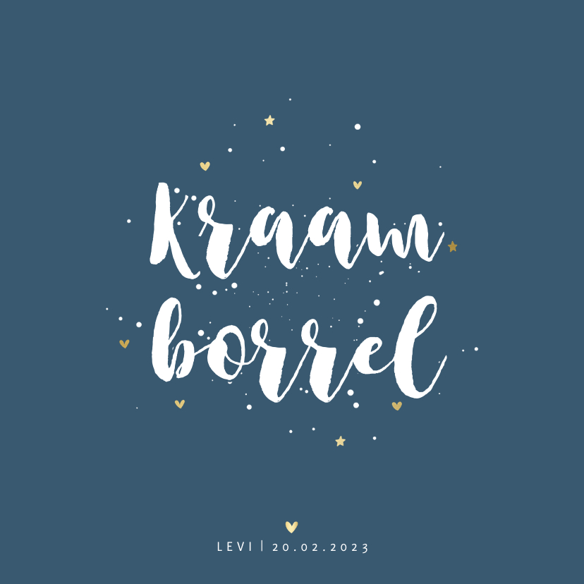 Kraamborrel simpel met goudlook hartjes en sterretjes - Uitnodigingen Uitnodigingen - Kraamborrel simpel met goudlook hartjes en sterretjes