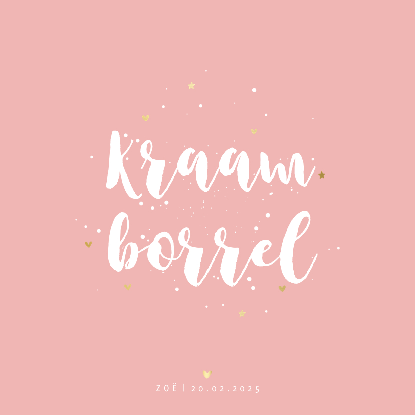 Kraamborrel simpel met goudlook sterretjes en hartjes - Uitnodigingen Uitnodigingen - Kraamborrel simpel met goudlook sterretjes en hartjes