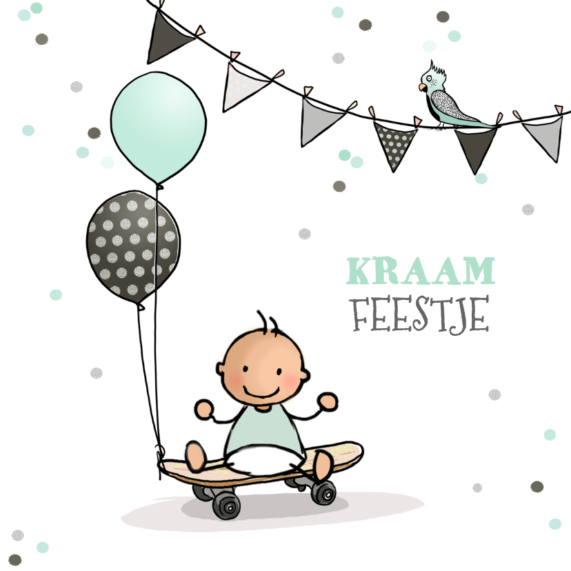 Kraamfeestje jongen ballon - Uitnodigingen Uitnodigingen - Kraamfeestje jongen ballon