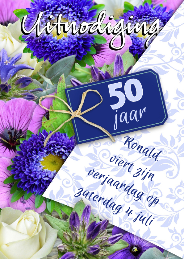 Leuke uitnodiging met bloemen en kaartje en tekstvoorstel - Uitnodigingen Uitnodigingen - Leuke uitnodiging met bloemen en kaartje en tekstvoorstel