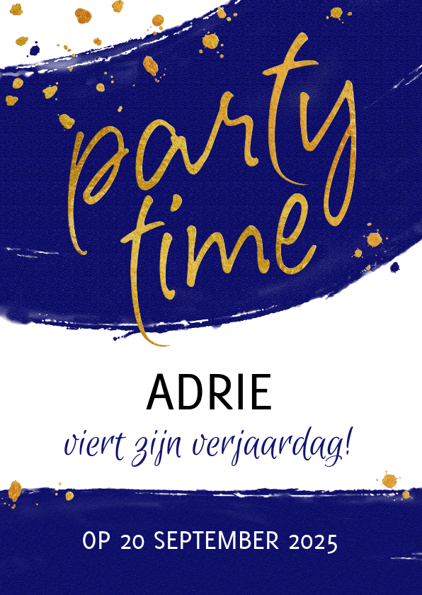 Leuke uitnodiging met veeg en gouden druppels - Uitnodigingen Uitnodigingen - Leuke uitnodiging met veeg en gouden druppels