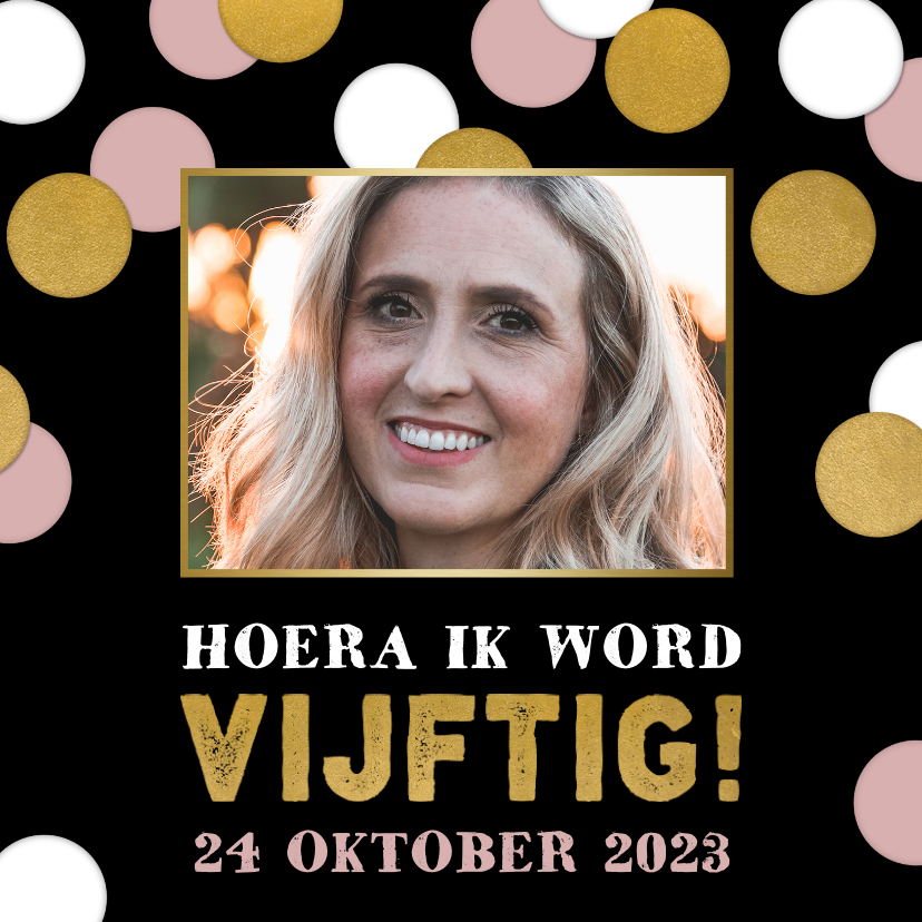 Leuke uitnodiging verjaardag '50' met confetti en foto - Uitnodigingen Uitnodigingen - Leuke uitnodiging verjaardag '50' met confetti en foto