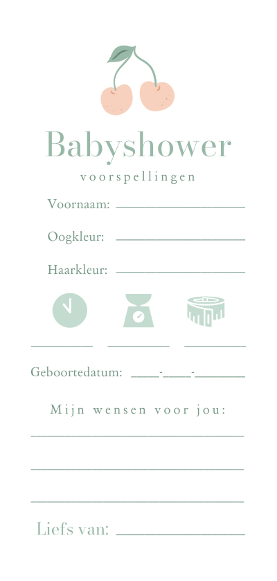 Uitnodigingen - Lief babyshower voorspellingen kaartje met kersjes
