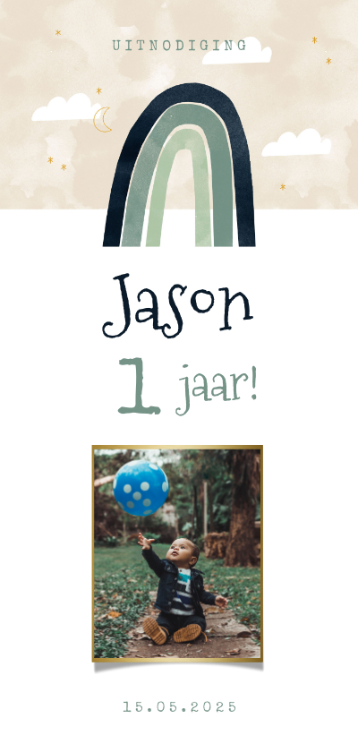 Lieve uitnodiging kinderfeestje 1e verjaardag regenboog - Uitnodigingen Uitnodigingen - Lieve uitnodiging kinderfeestje 1e verjaardag regenboog