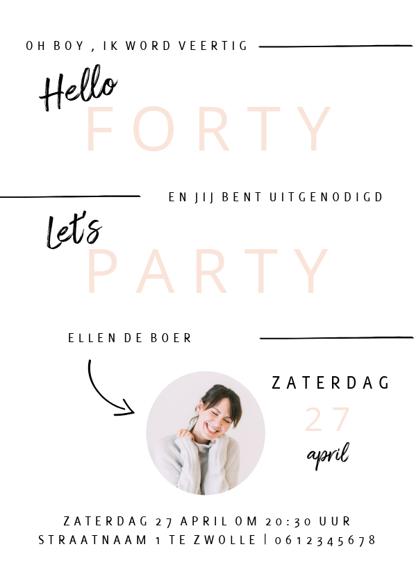 Uitnodigingen - Minimalistische uitnodiging verjaardagsfeest vrouw