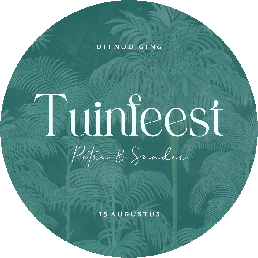 Moderne ronde uitnodiging tuinfeest met palmbomen - Uitnodigingen Uitnodigingen - Moderne ronde uitnodiging tuinfeest met palmbomen