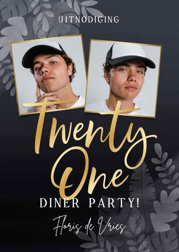 Moderne uitnodiging 21-diner party blauw junglebladeren - Uitnodigingen Uitnodigingen - Moderne uitnodiging 21-diner party blauw junglebladeren