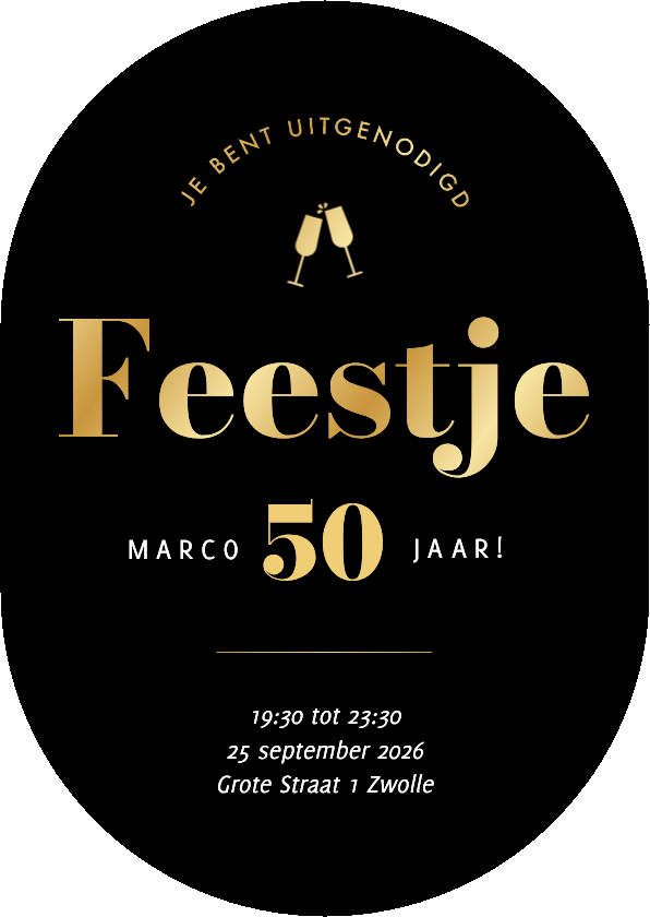 Moderne uitnodigingen feestje zwart goud ovaal - Uitnodigingen Uitnodigingen - Moderne uitnodigingen feestje zwart goud ovaal