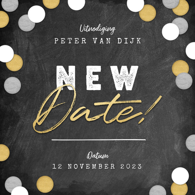 New Date uitnodigingskaart krijtbord en confetti - Uitnodigingen Uitnodigingen - New Date uitnodigingskaart krijtbord en confetti