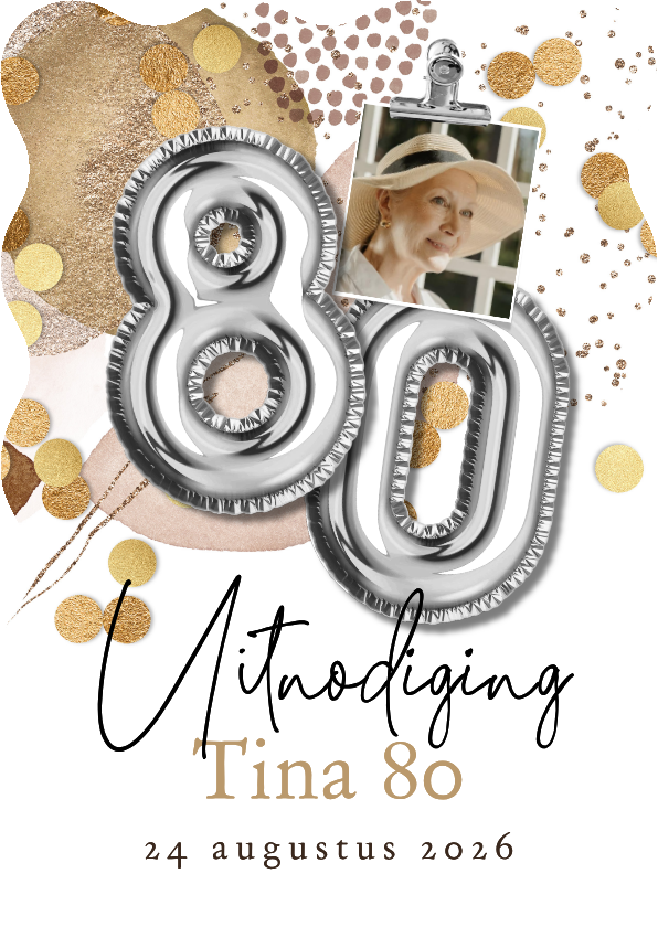 Originele uitnodiging verjaardag 80 jaar zilver cijferballon - Uitnodigingen Uitnodigingen - Originele uitnodiging verjaardag 80 jaar zilver cijferballon