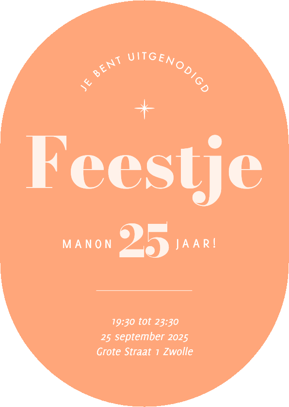 Originele uitnodigingen feestje modern oranje in ovaal - Uitnodigingen Uitnodigingen - Originele uitnodigingen feestje modern oranje in ovaal