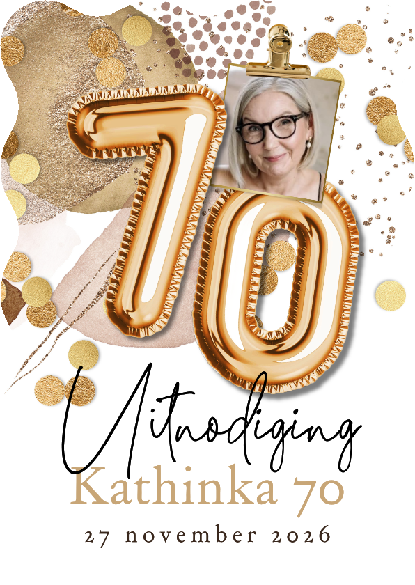 Uitnodigingen - Originele uitnodigingskaart verjaardag 70 jaar ballon verf