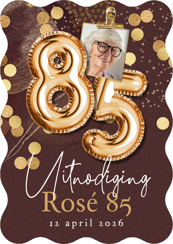 Originele uitnodigingskaart verjaardag 85 jaar confetti goud - Uitnodigingen Uitnodigingen - Originele uitnodigingskaart verjaardag 85 jaar confetti goud