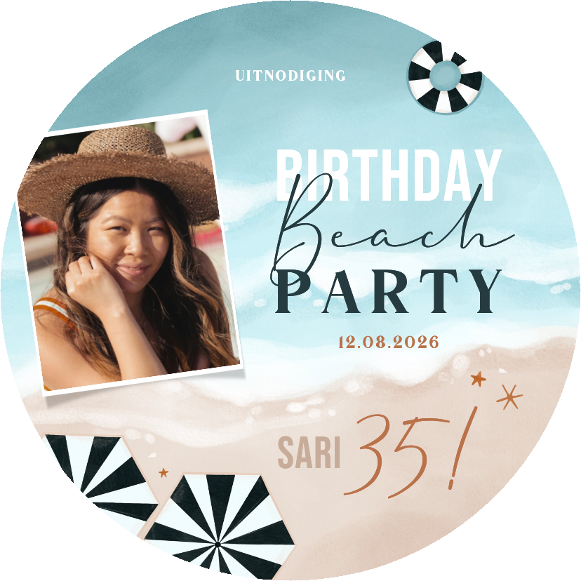 Ronde uitnodiging beachparty zee strand verjaardag - Uitnodigingen Uitnodigingen - Ronde uitnodiging beachparty zee strand verjaardag