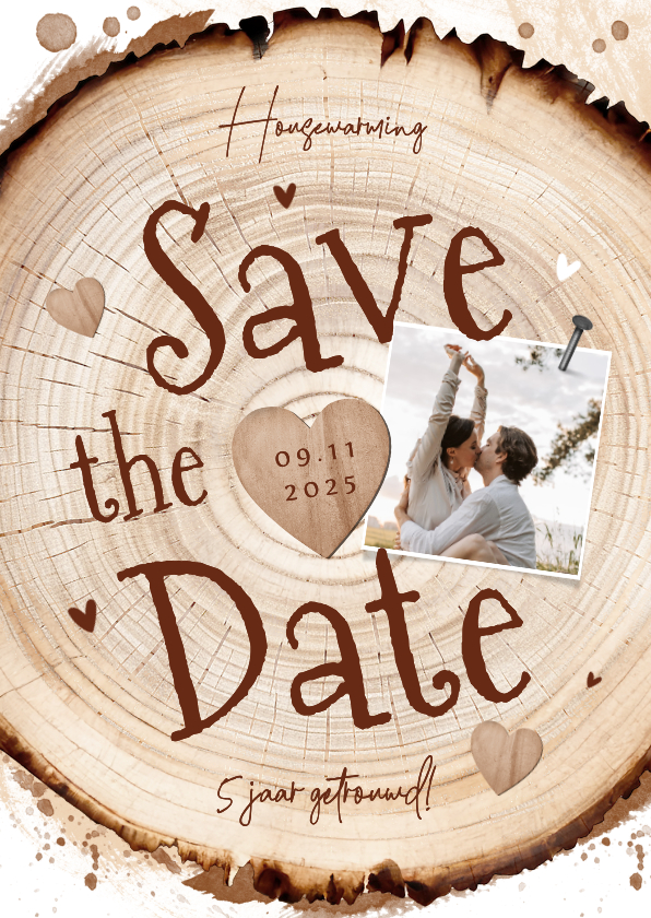 Save the date uitnodiging hout boomstam feestje foto hartjes - Uitnodigingen Uitnodigingen - Save the date uitnodiging hout boomstam feestje foto hartjes