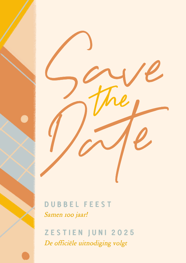 Save the date uitnodiging voor dubbel feest vrolijke kleuren - Uitnodigingen Uitnodigingen - Save the date uitnodiging voor dubbel feest vrolijke kleuren