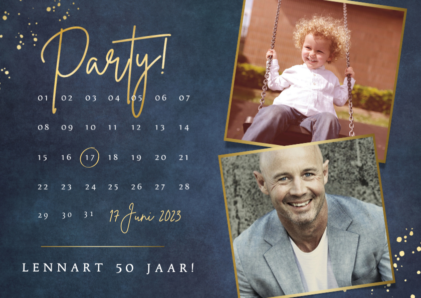 Stijlvolle uitnodiging 50 jarig feestje met kalender en foto - Uitnodigingen Uitnodigingen - Stijlvolle uitnodiging 50 jarig feestje met kalender en foto
