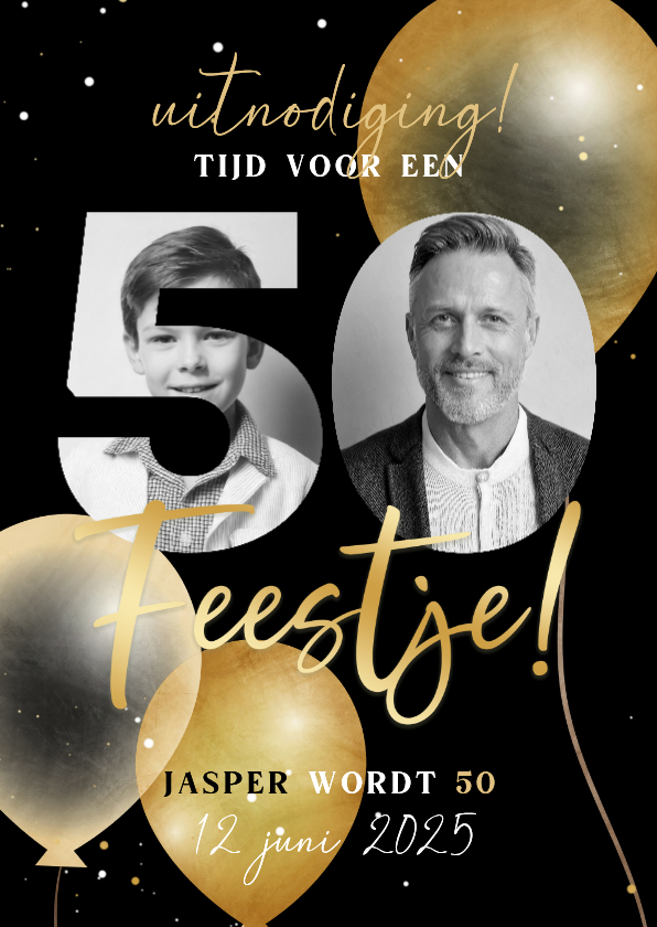 Stijlvolle uitnodiging foto 50 jaar verjaardag ballonnen - Uitnodigingen Uitnodigingen - Stijlvolle uitnodiging foto 50 jaar verjaardag ballonnen