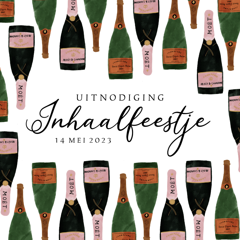 Stijlvolle uitnodiging met champagne illustraties - Uitnodigingen Uitnodigingen - Stijlvolle uitnodiging met champagne illustraties