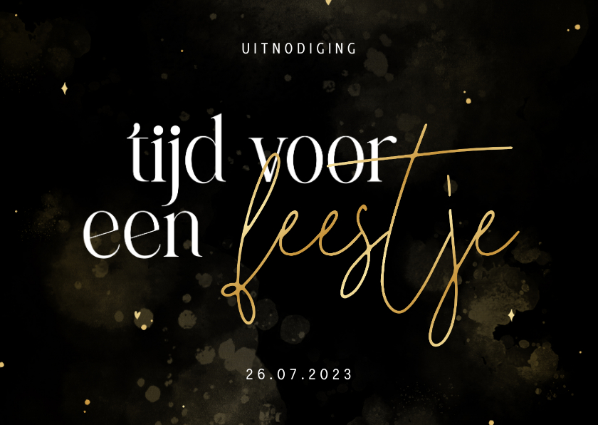 Stijlvolle uitnodiging tijd voor een feestje zwart goud - Uitnodigingen Uitnodigingen - Stijlvolle uitnodiging tijd voor een feestje zwart goud