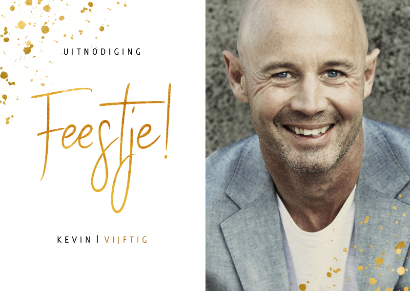 Stijlvolle uitnodiging verjaardagsfeest goudlook en foto - Uitnodigingen Uitnodigingen - Stijlvolle uitnodiging verjaardagsfeest goudlook en foto