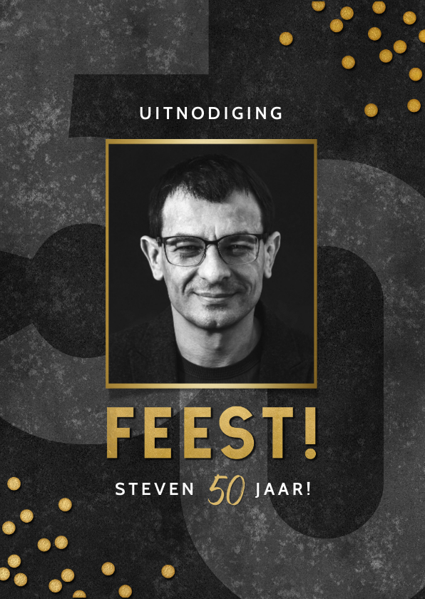 Uitnodigingen - Stoere uitnodiging verjaardag 50 jaar confetti en feest!