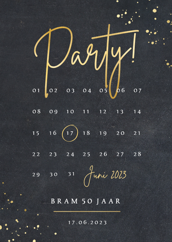 Uitnodigingen - Stoere uitnodiging voor een feestje met kalender en party