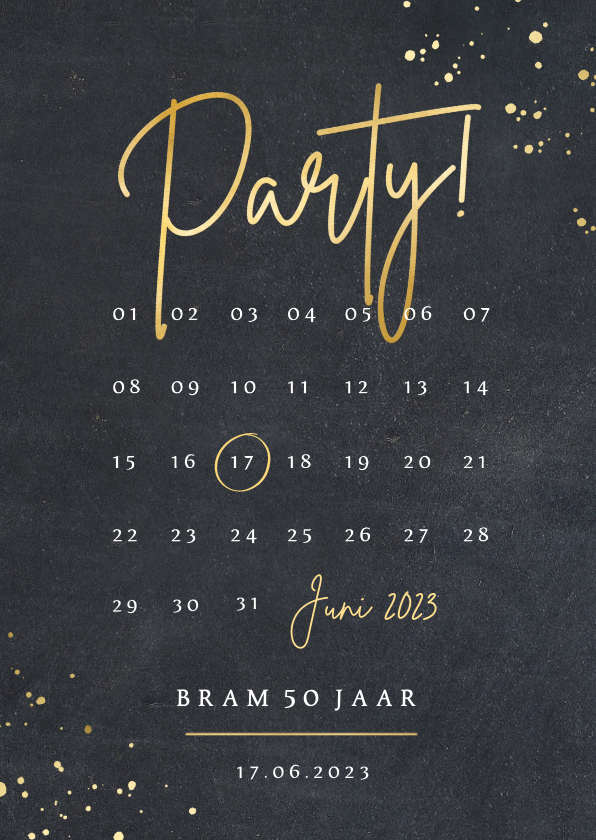 Stoere uitnodiging voor een feestje met kalender en party - Uitnodigingen Uitnodigingen - Stoere uitnodiging voor een feestje met kalender en party