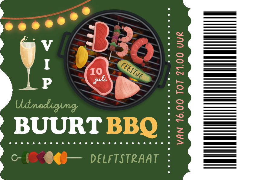 Uitnodigingen - Ticket uitnodiging BBQ buurtfeest borrel buren tuinfeest