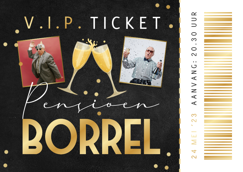 Uitnodigingen - Ticket uitnodiging borrel pensioen champagne foto