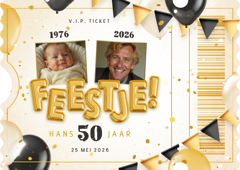 Uitnodigingen - Ticket uitnodiging feestje met ballonnen en confetti