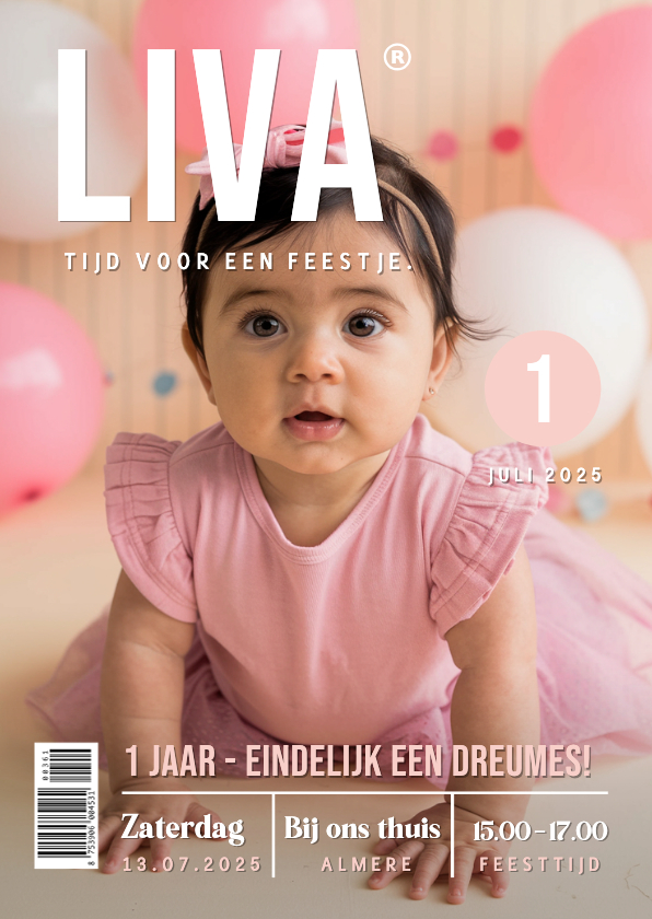 Tijdschrift verjaardags uitnodiging kind 1 jaar met foto - Uitnodigingen Uitnodigingen - Tijdschrift verjaardags uitnodiging kind 1 jaar met foto