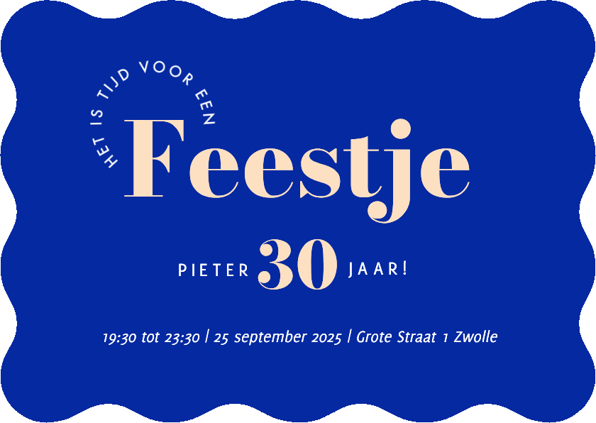 Trendy blauwe uitnodiging feestje met golvende rand - Uitnodigingen Uitnodigingen - Trendy blauwe uitnodiging feestje met golvende rand
