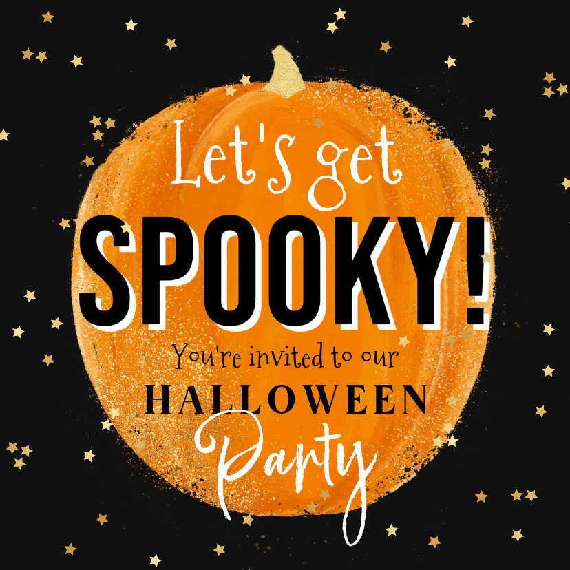 Uitnodigingen - Trendy uitnodiging Halloweenparty spooky pompoen ster goud
