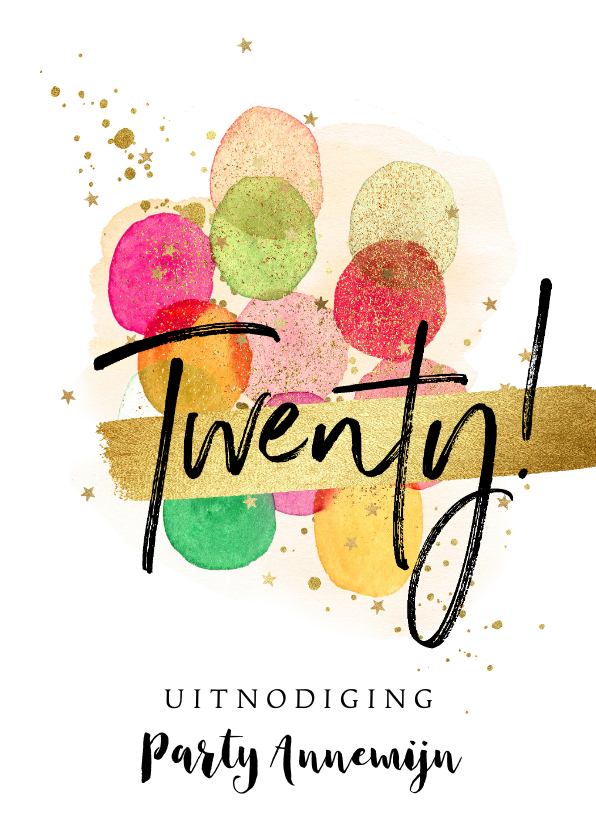 Uitnodigingen - Trendy uitnodiging verjaardag 20 watercolor ballonnen