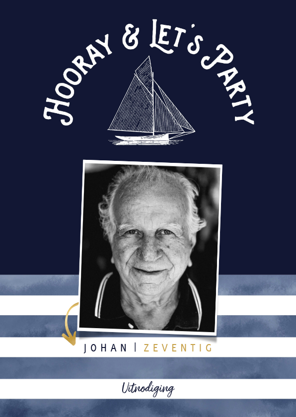 Uitnodigingen - Trendy uitnodiging verjaardag man marinelook met foto