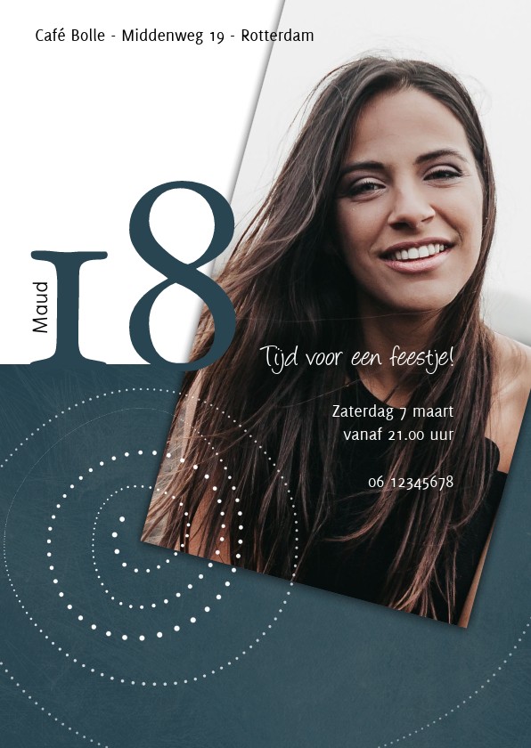 Uitnodiging 18de verjaardag met slinger in stippellijn - Uitnodigingen Uitnodigingen - Uitnodiging 18de verjaardag met slinger in stippellijn