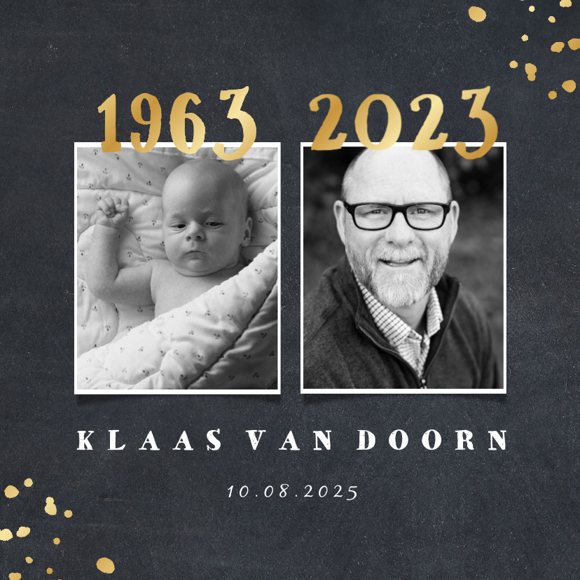 Uitnodiging 1963 met foto's en gouden spetters - Uitnodigingen Uitnodigingen - Uitnodiging 1963 met foto's en gouden spetters
