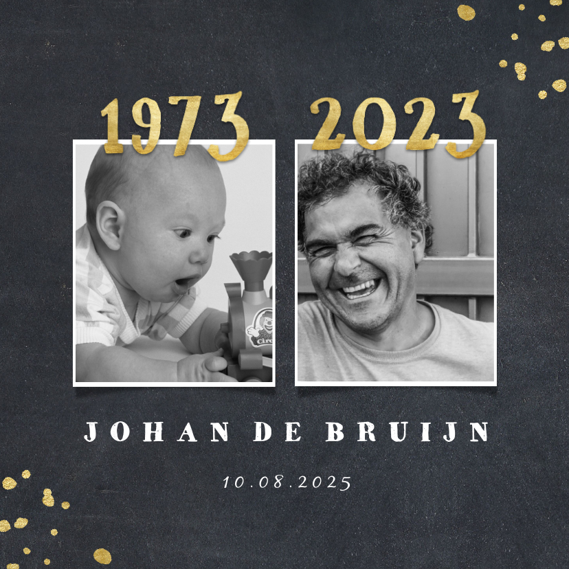 Uitnodigingen - Uitnodiging 1973 met foto's en gouden spetters