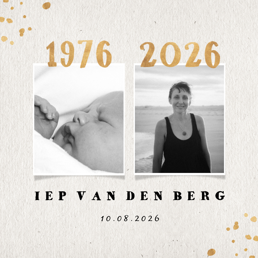 Uitnodigingen - Uitnodiging 1976 met gouden spetters en foto's