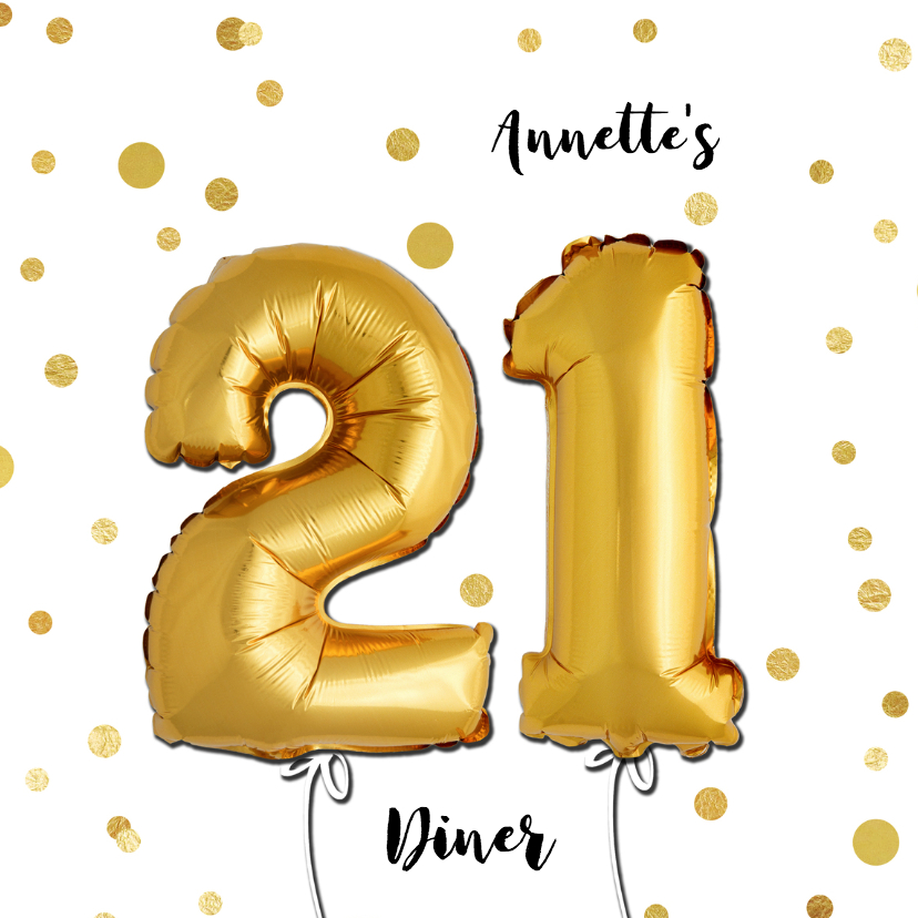 Uitnodiging 21 diner ballonnen goud - Uitnodigingen Uitnodigingen - Uitnodiging 21 diner ballonnen goud