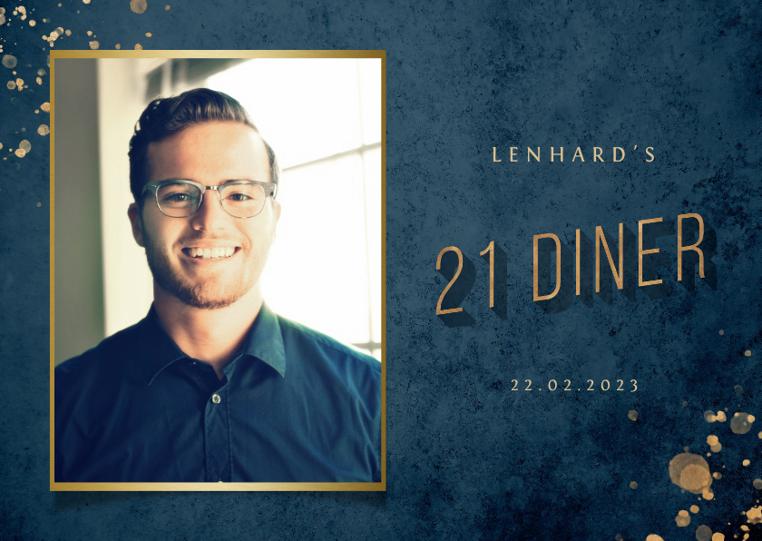 Uitnodiging 21 diner donkerblauw met gouden accenten - Uitnodigingen Uitnodigingen - Uitnodiging 21 diner donkerblauw met gouden accenten