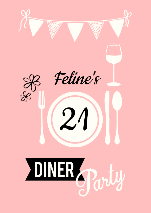Uitnodiging 21 diner naam, leeftijd en kleur aanpasbaar - Uitnodigingen Uitnodigingen - Uitnodiging 21 diner naam, leeftijd en kleur aanpasbaar