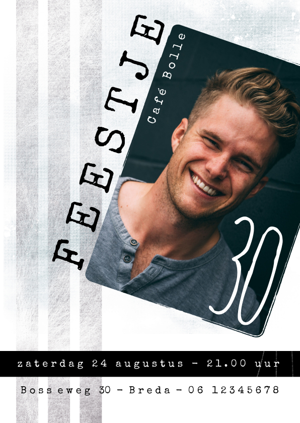 Uitnodiging 30ste verjaardag, stoer met foto - Uitnodigingen Uitnodigingen - Uitnodiging 30ste verjaardag, stoer met foto