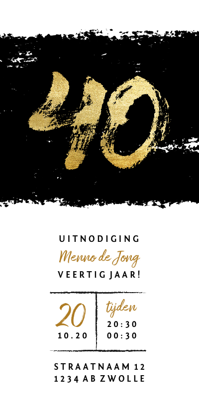 Uitnodiging 40 met zwarte inkt stoer - Uitnodigingen Uitnodigingen - Uitnodiging 40 met zwarte inkt stoer