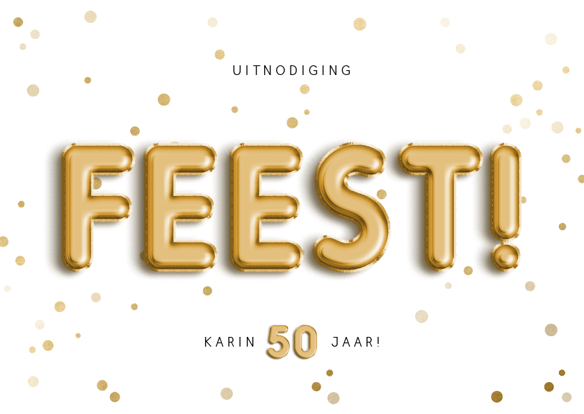 Uitnodigingen - Uitnodiging 50 feest folieballon met confetti aanpasbaar